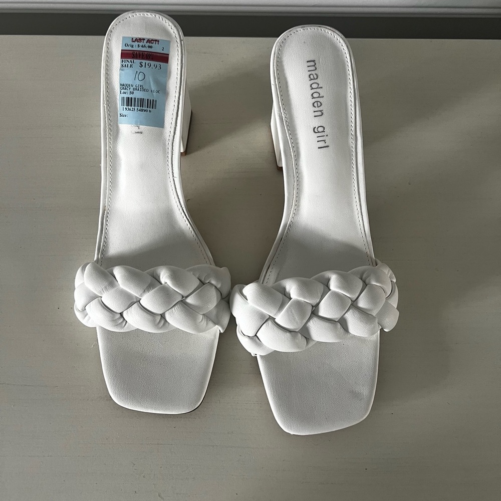 Madden Girl White Braided Mules